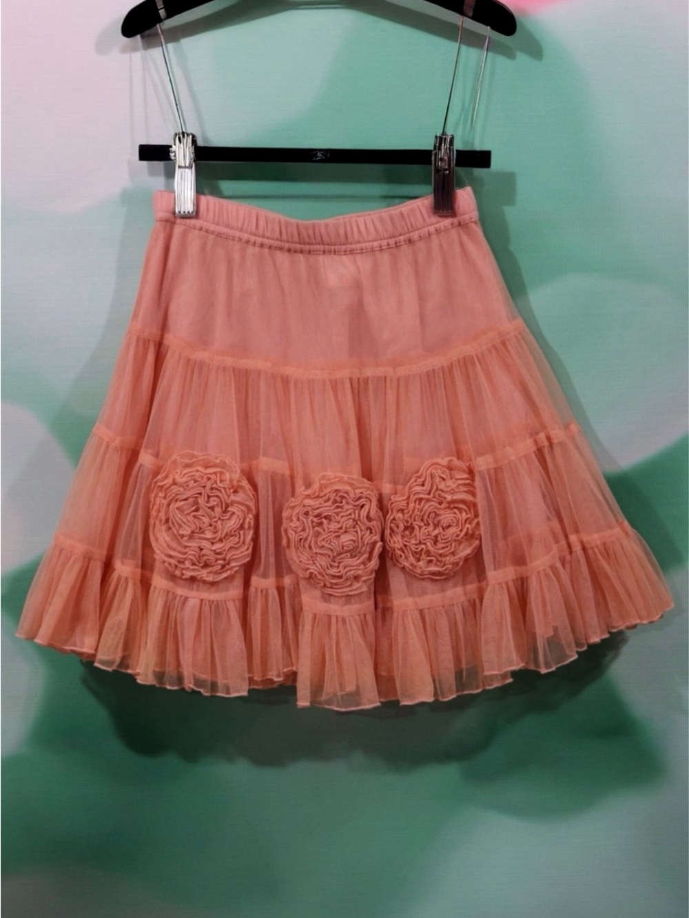 Mimi & Maggie Peach Tiered Tulle Skirt with Rosettes